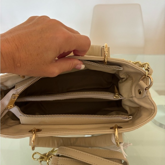 Tan Quilted Leather Shoulder Bag with Gold Chain - Picture 6 of 6